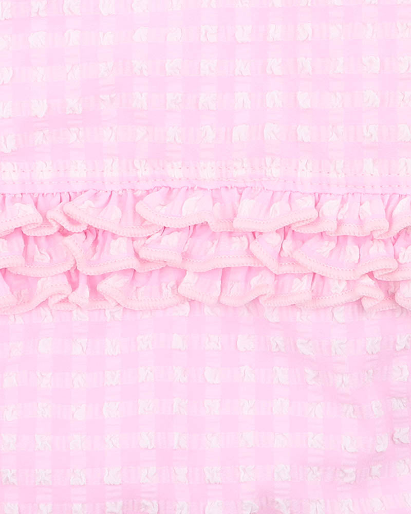 PINK GINGHAM LS SUNSUIT