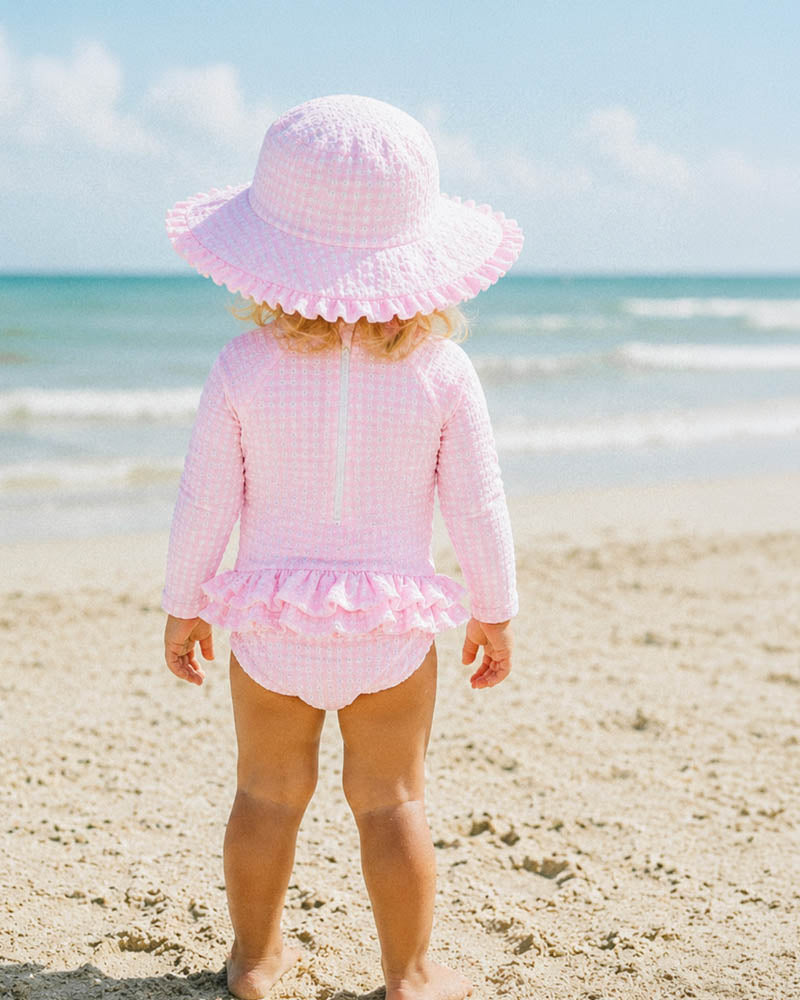 PINK GINGHAM LS SUNSUIT