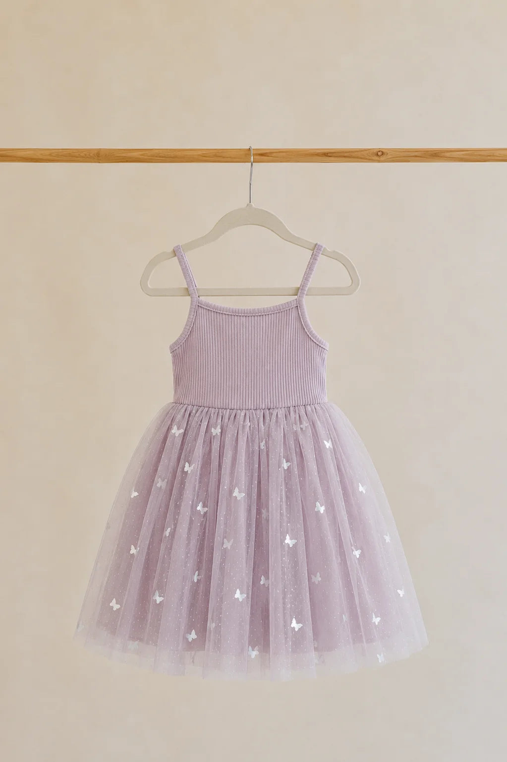 Ribbed Tulle Dress - Mauve Butterflies