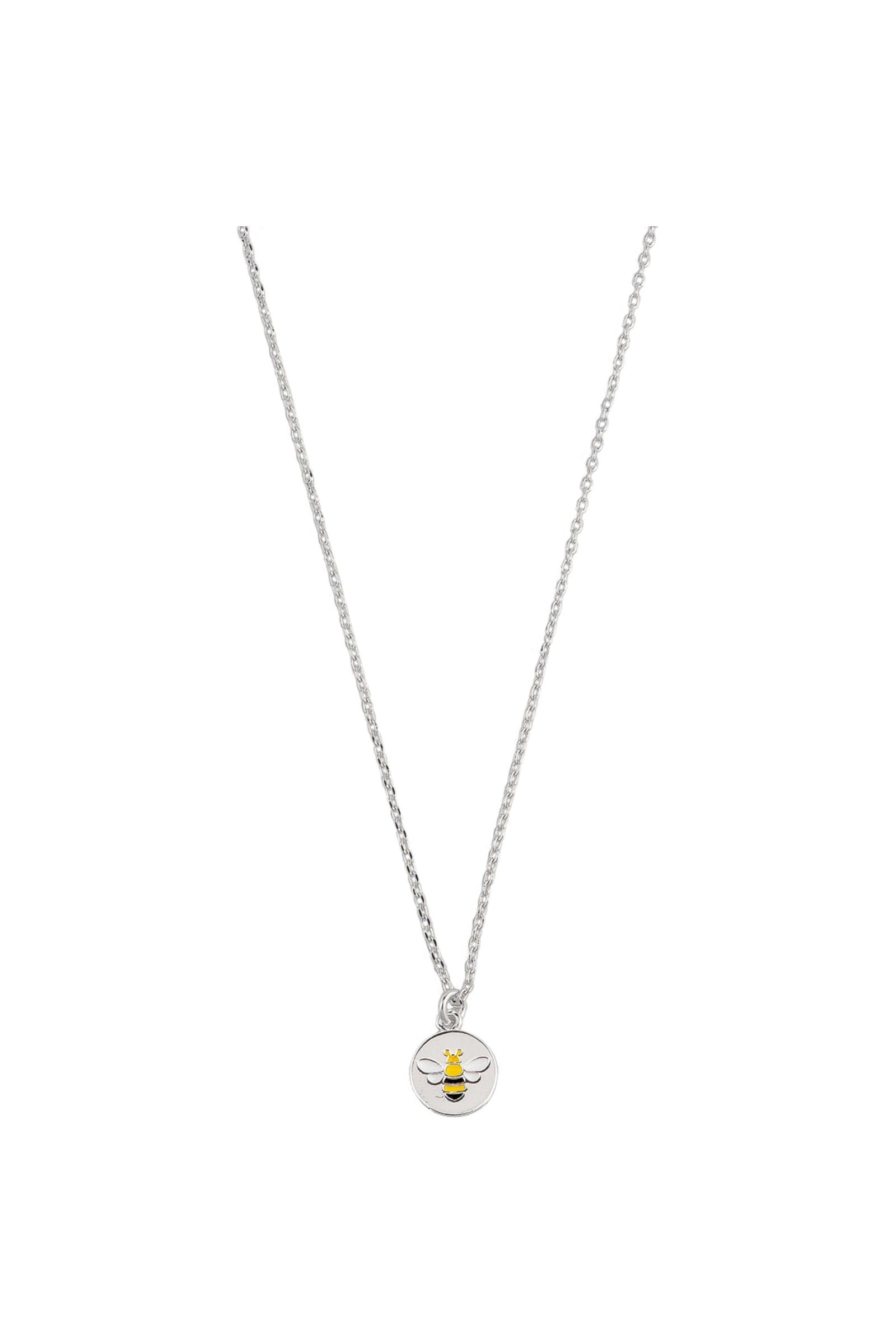 Silver Buzzy Bee Disc Necklace