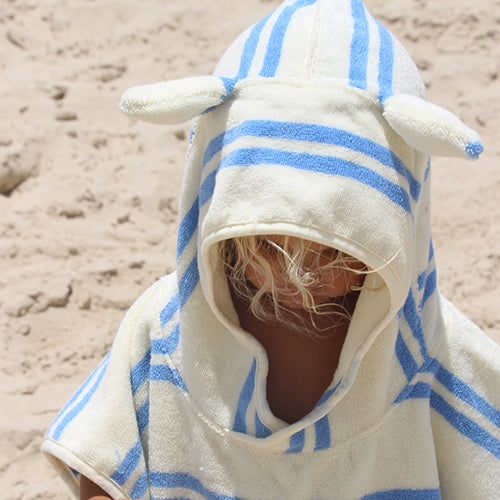 Kids Character Hooded Towel Sammy the Seagull Blue Stripe