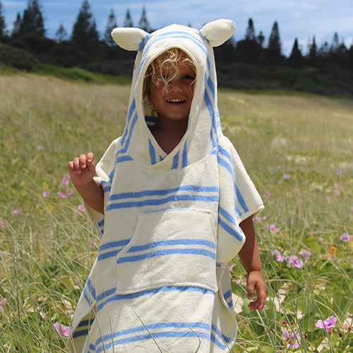 Kids Character Hooded Towel Sammy the Seagull Blue Stripe