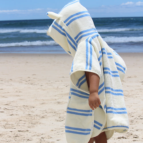 Kids Character Hooded Towel Sammy the Seagull Blue Stripe