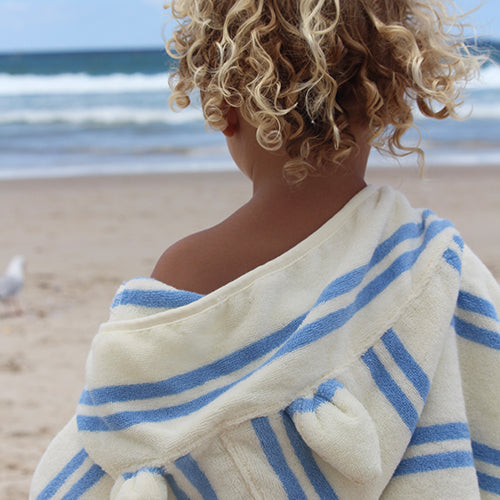 Kids Character Hooded Towel Sammy the Seagull Blue Stripe