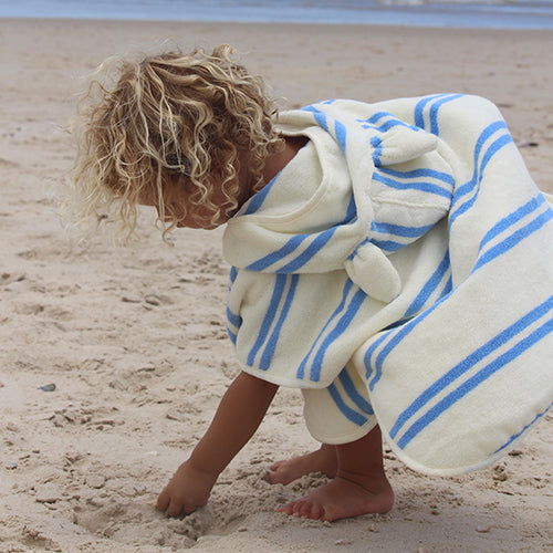 Kids Character Hooded Towel Sammy the Seagull Blue Stripe
