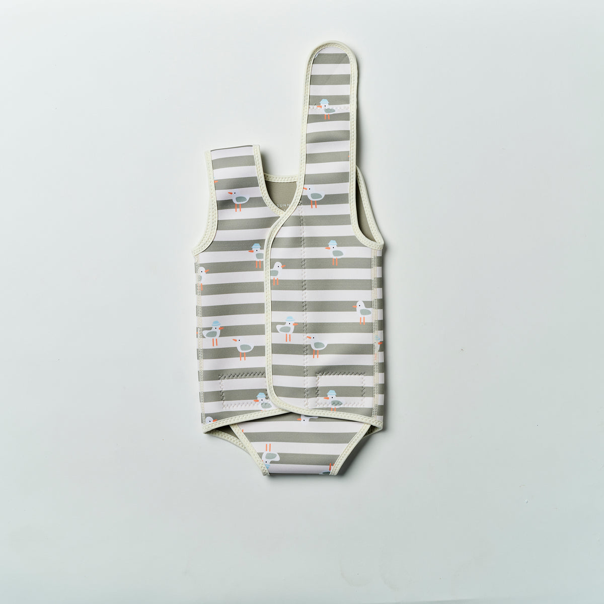 Natural Rubber Baby Wetsuit Sammy the Seagull Green Stripe