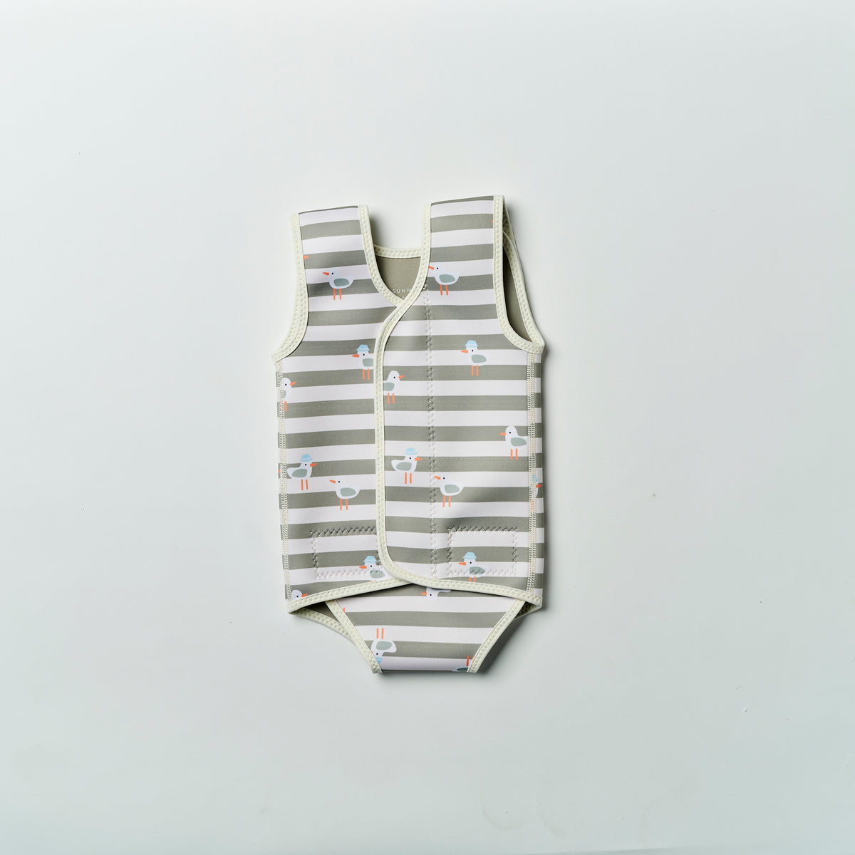 Natural Rubber Baby Wetsuit Sammy the Seagull Green Stripe
