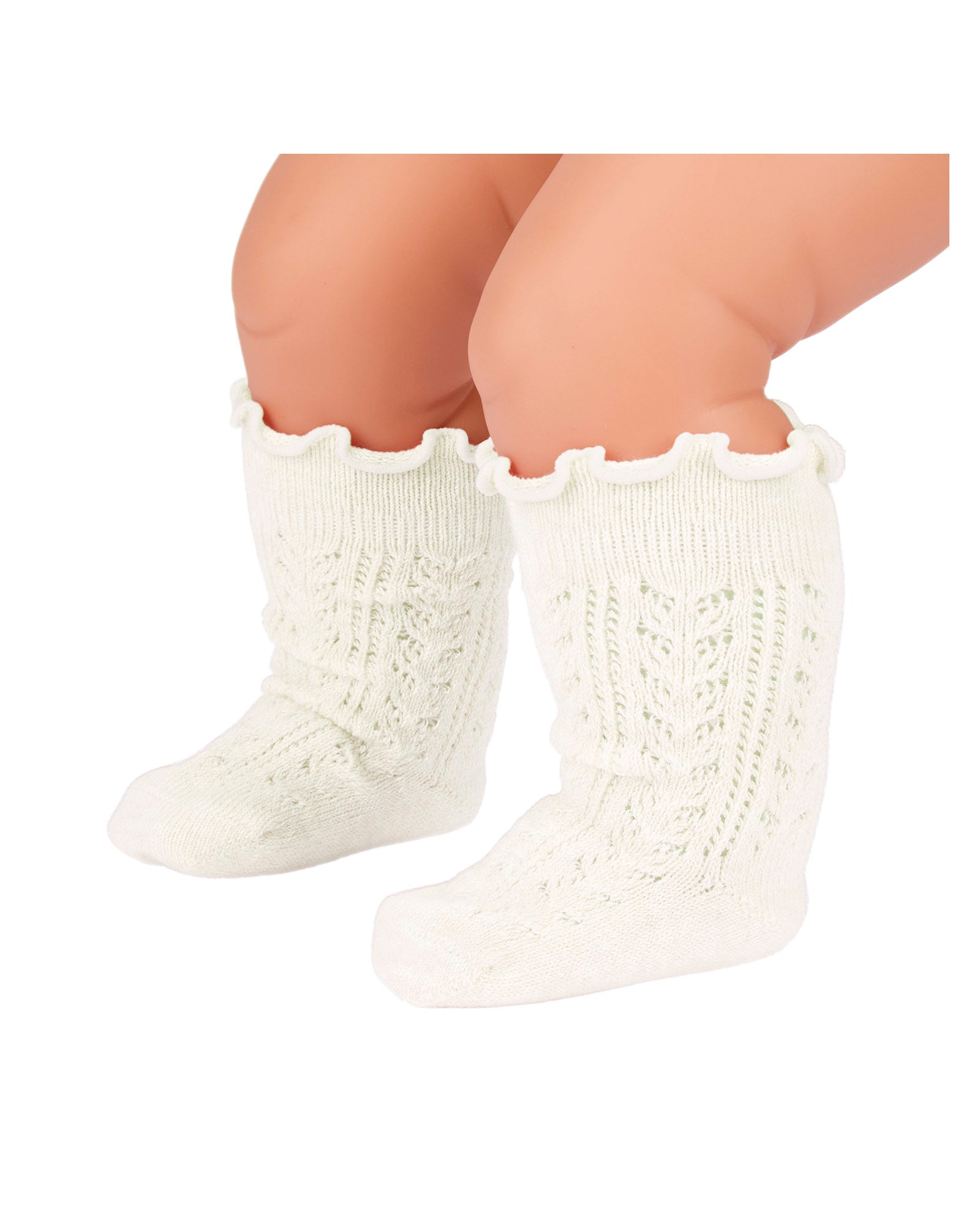 Organic Socks Knee Frilly Lace - Cream
