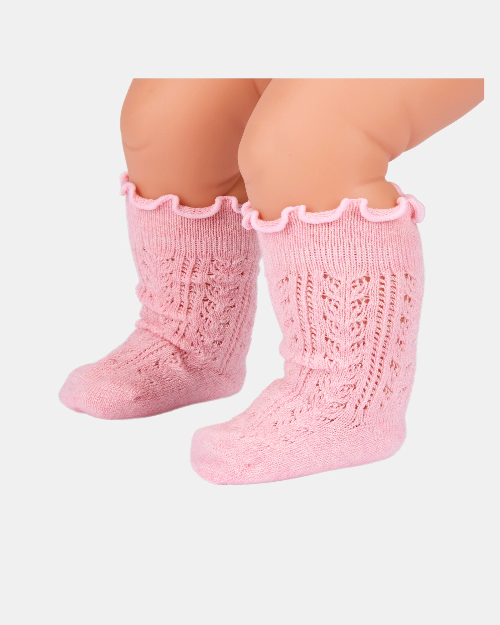 Organic Socks Knee Frilly Lace -  Misty Rose