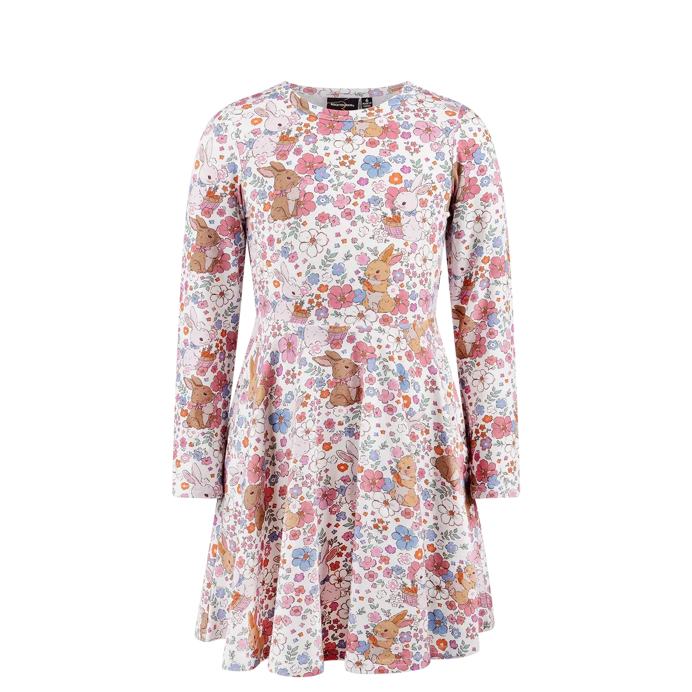 DITSY BUNNY L/S WAISTED DRESS