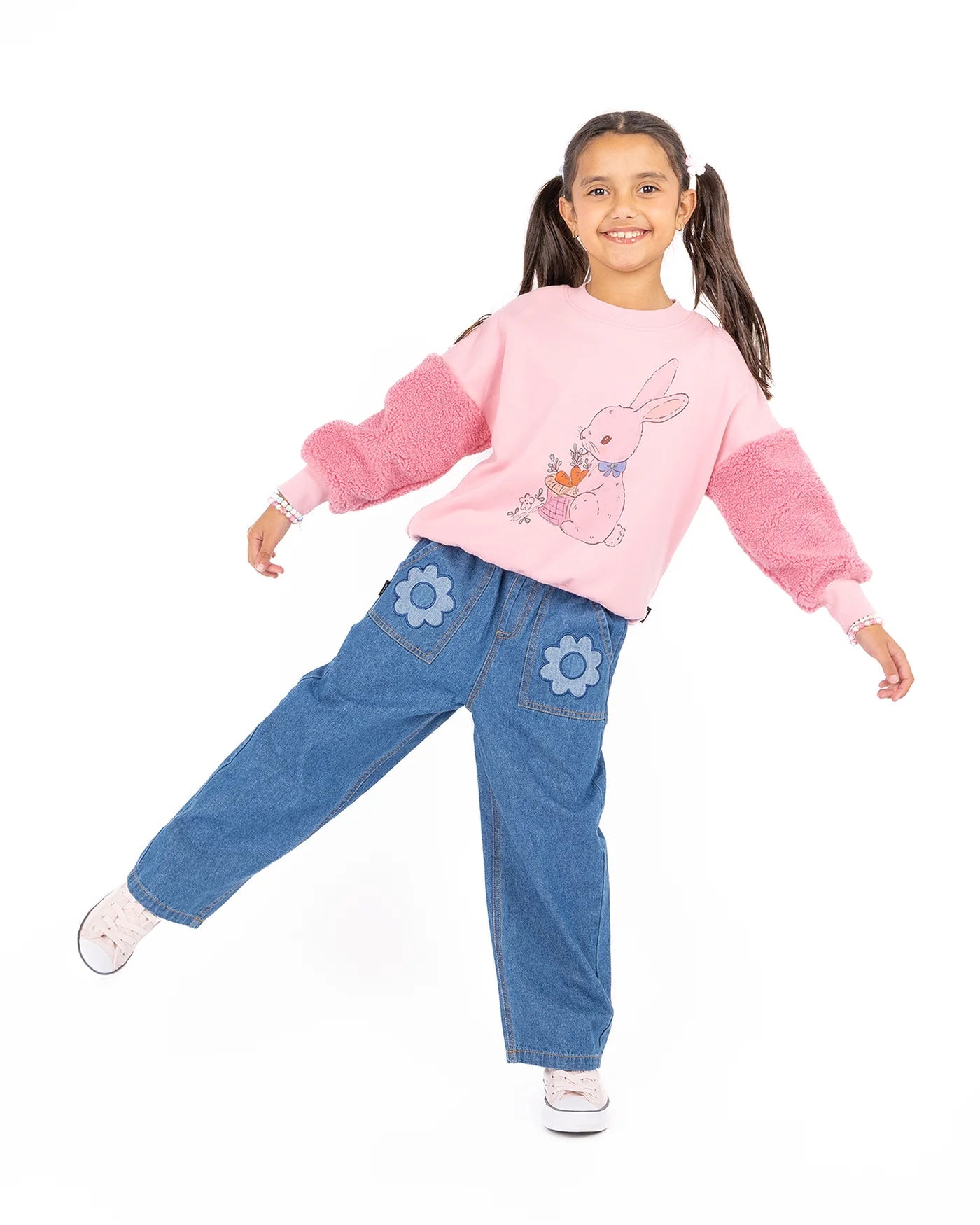 BUNNY SHERPA SLEEVE SWEATSHIRT