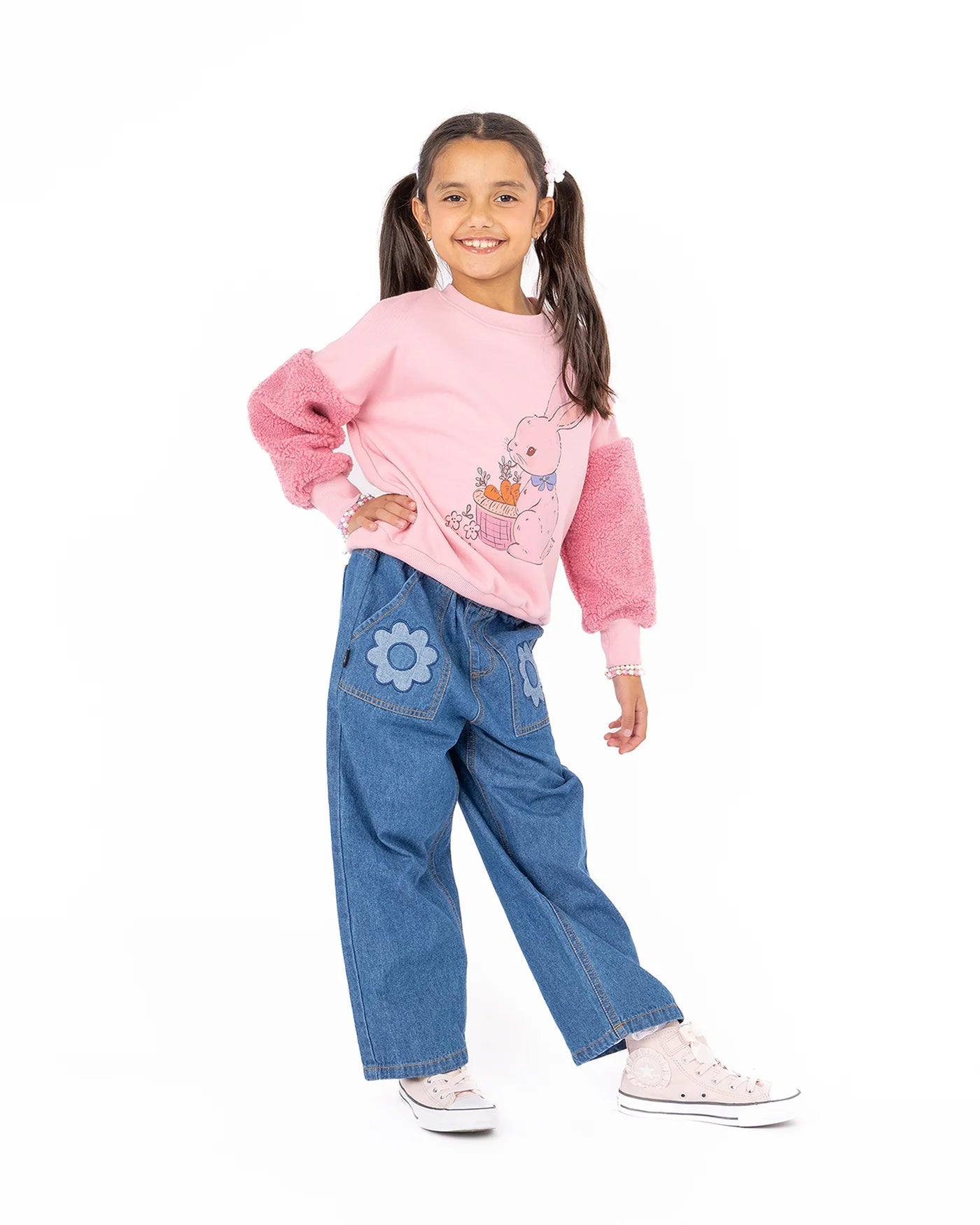 BUNNY SHERPA SLEEVE SWEATSHIRT