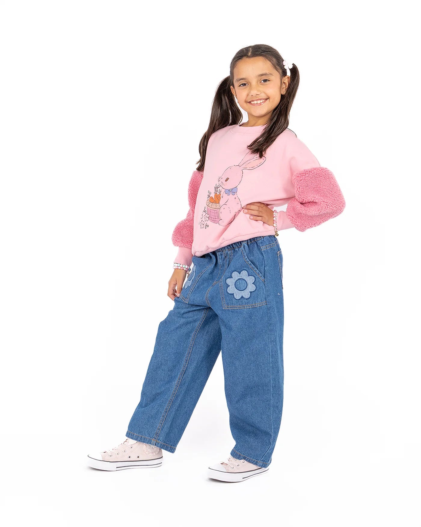 BUNNY SHERPA SLEEVE SWEATSHIRT