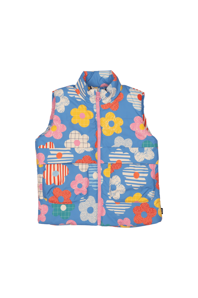 HAPPY FLOWERS PADDED VEST WITH LINING