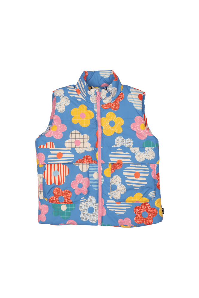 HAPPY FLOWERS PADDED VEST WITH LINING