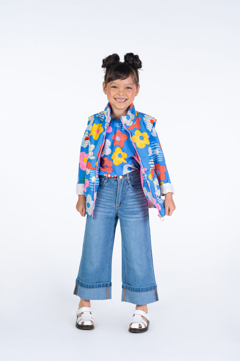 HAPPY FLOWERS PADDED VEST WITH LINING