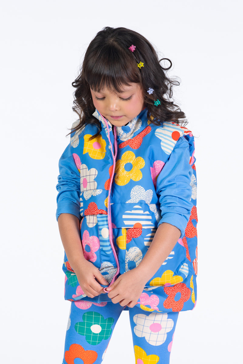 HAPPY FLOWERS PADDED VEST WITH LINING