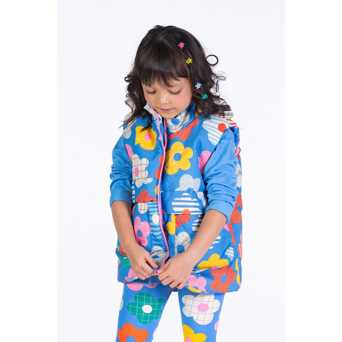 HAPPY FLOWERS PADDED VEST WITH LINING
