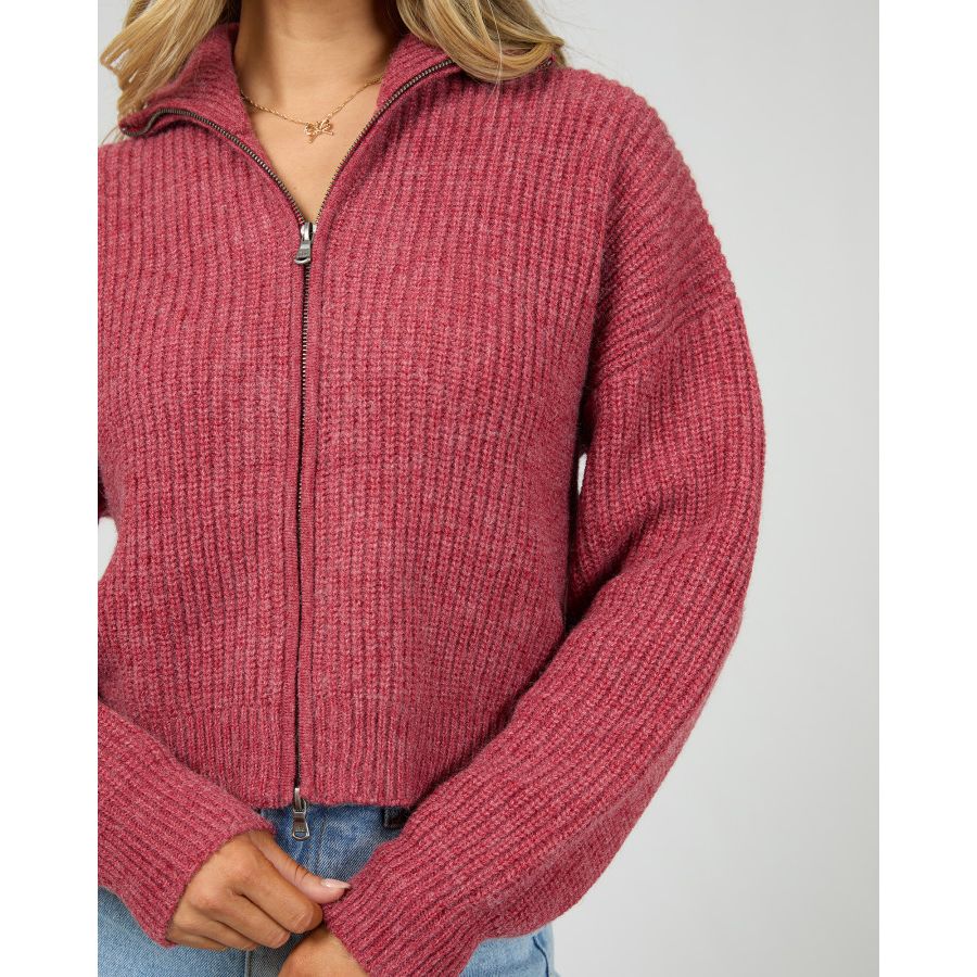 BRIDIE KNIT ZIP THRU - BERRY