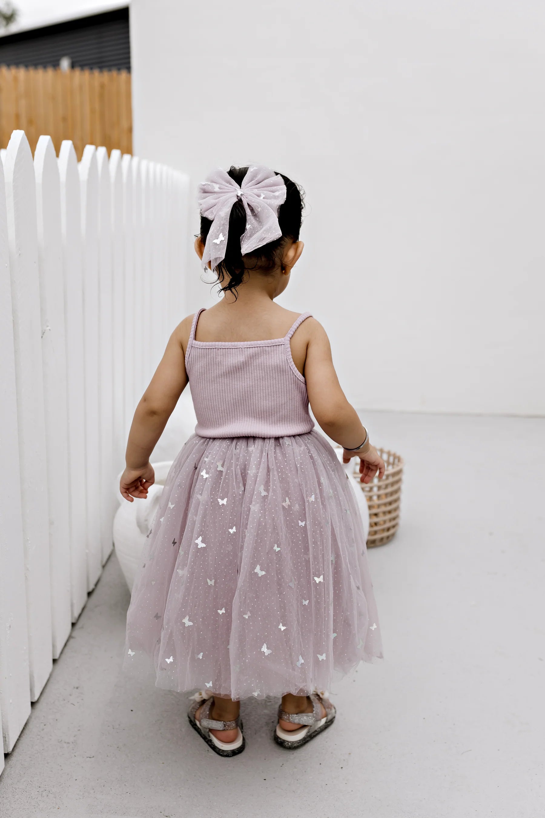 Ribbed Tulle Dress - Mauve Butterflies