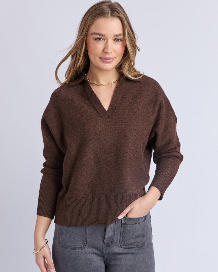 ELEA KNIT POLO - COFFEE