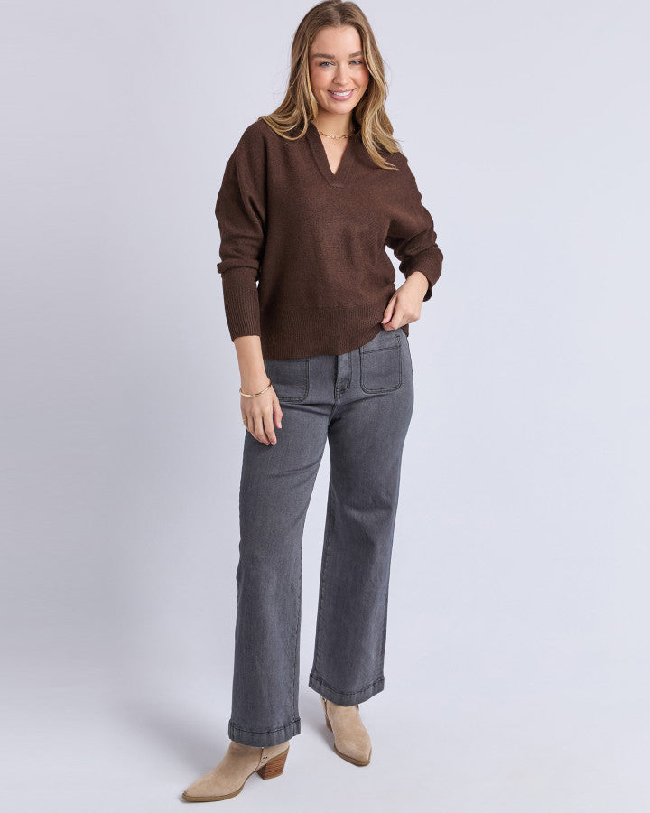 ELEA KNIT POLO - COFFEE