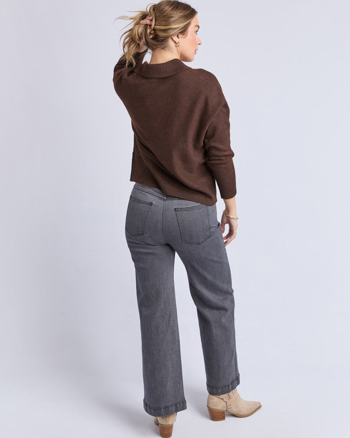 ELEA KNIT POLO - COFFEE