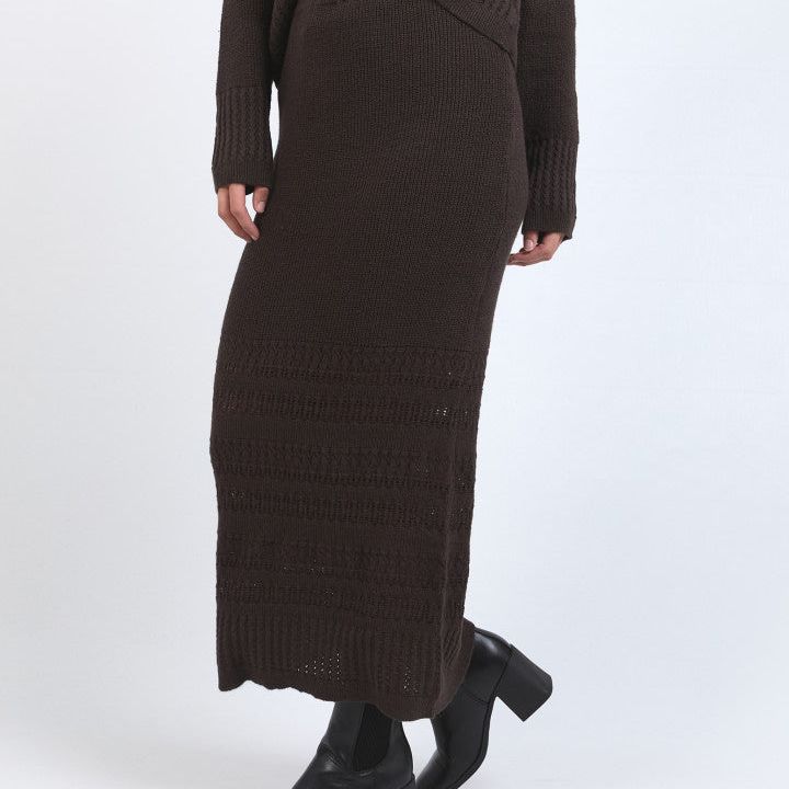 ELKA KNIT SKIRT - COFFEE