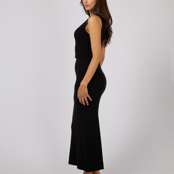 HENLEY KNIT SKIRT - BLACK