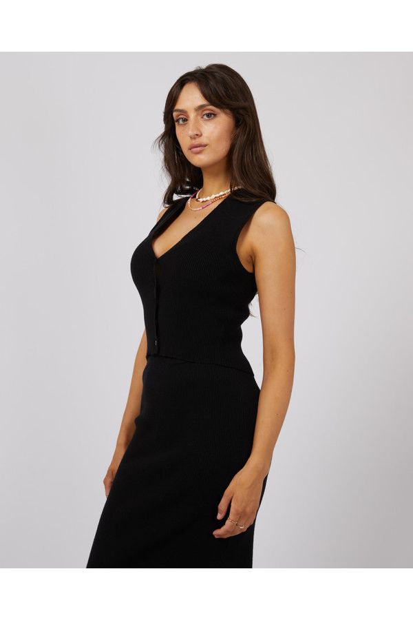 HENLEY KNIT VEST - BLACK