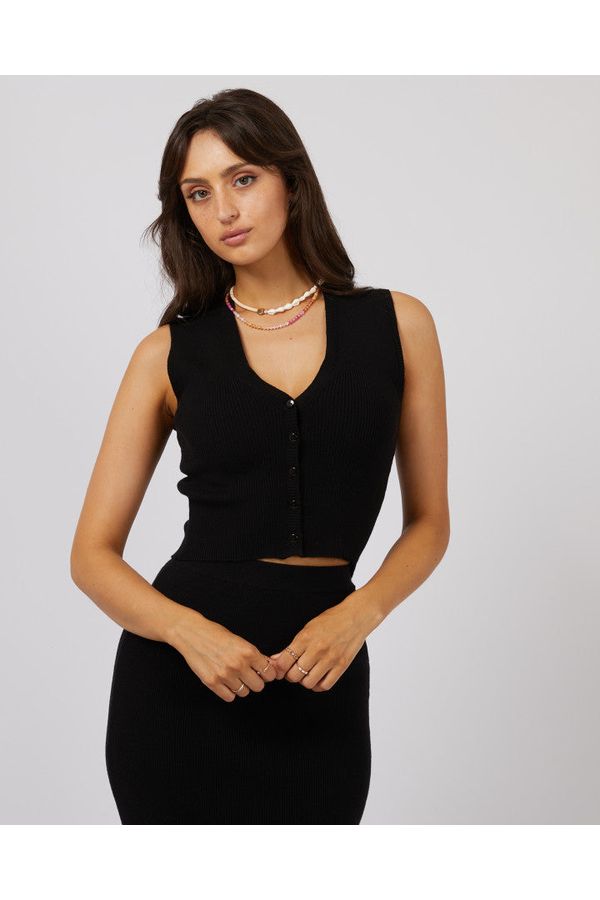 HENLEY KNIT VEST - BLACK