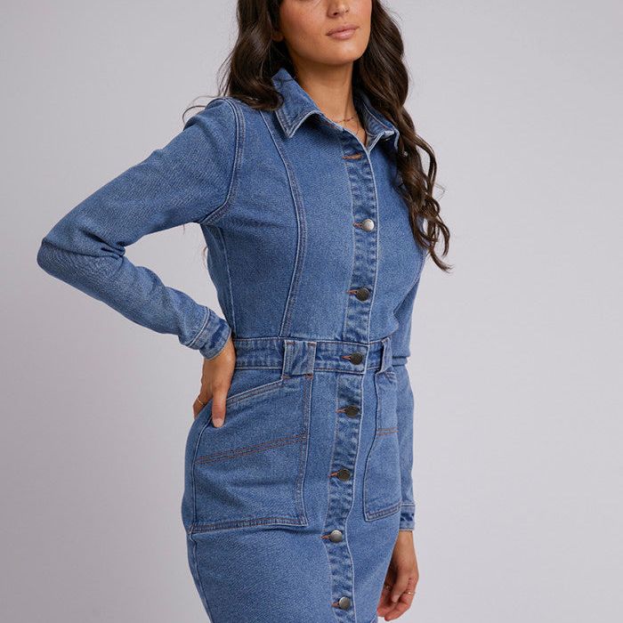KAYLA DENIM DRESS - BLUE