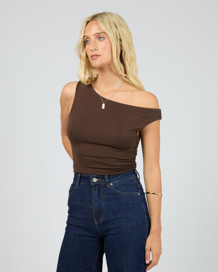 KYLIE OFF SHOULDER TOP - BROWN