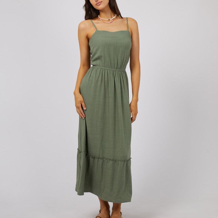 LUXE LINEN MAXI DRESS - KHAKI