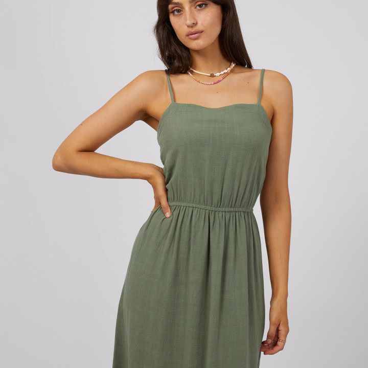 LUXE LINEN MAXI DRESS - KHAKI