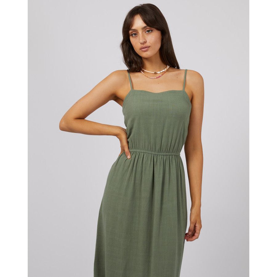 LUXE LINEN MAXI DRESS - KHAKI