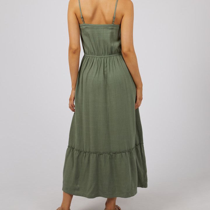 LUXE LINEN MAXI DRESS - KHAKI
