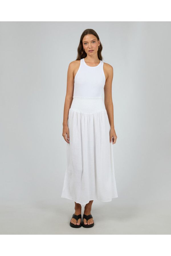LUXE LINEN SHIRRED MAXI SKIRT - VINTAGE WHITE