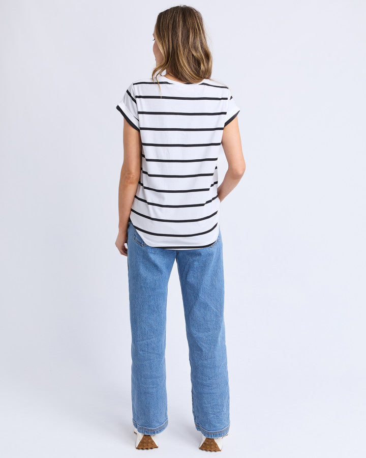 MANLY STRIPE TEE - WHITE WITH BLK STRIPE