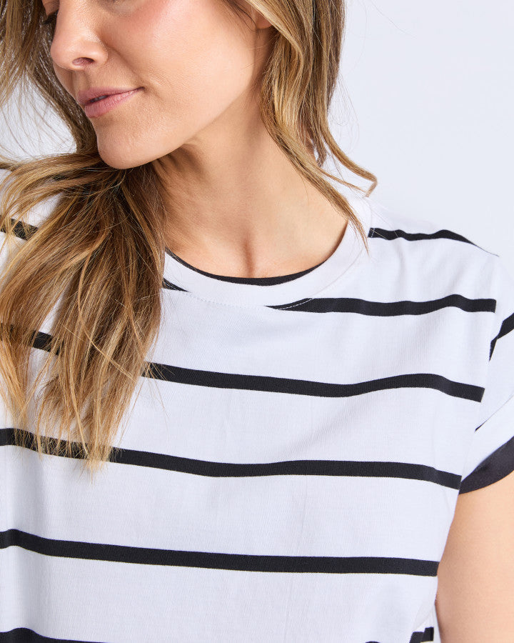 MANLY STRIPE TEE - WHITE WITH BLK STRIPE