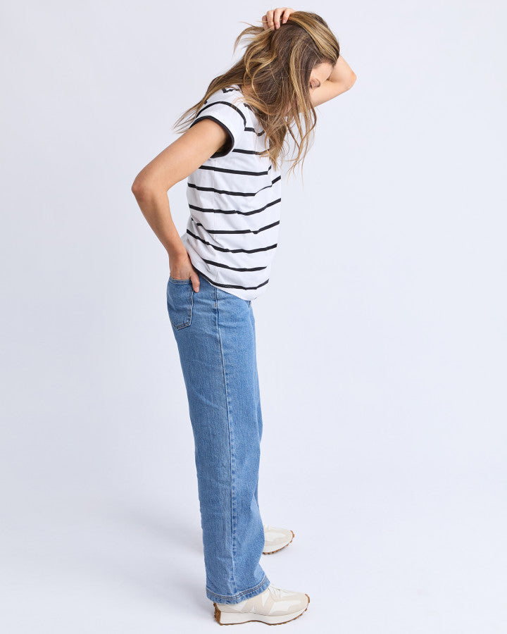 MANLY STRIPE TEE - WHITE WITH BLK STRIPE
