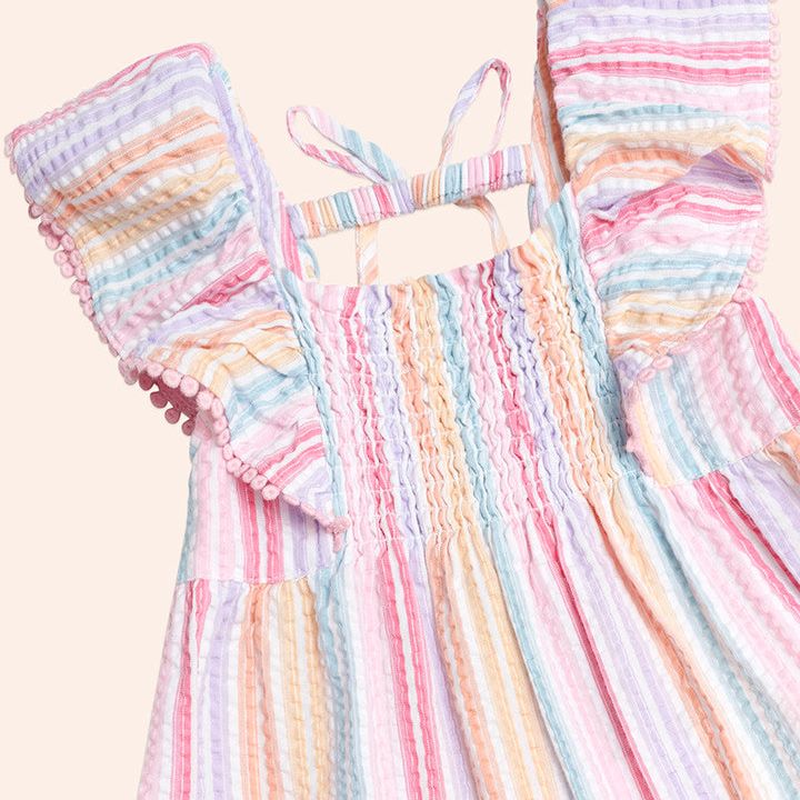 Rainbow Stripe Shirred Frill Dress