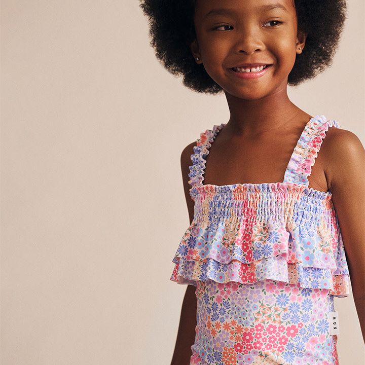 Shirred Swimsuit Floral Bloom