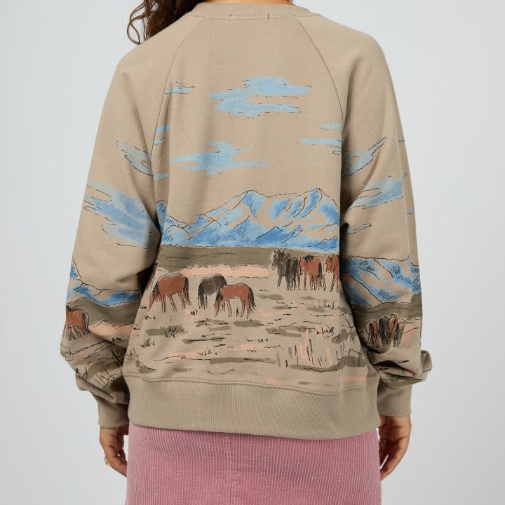 WILD HORSES BOX RAGLAN CREW