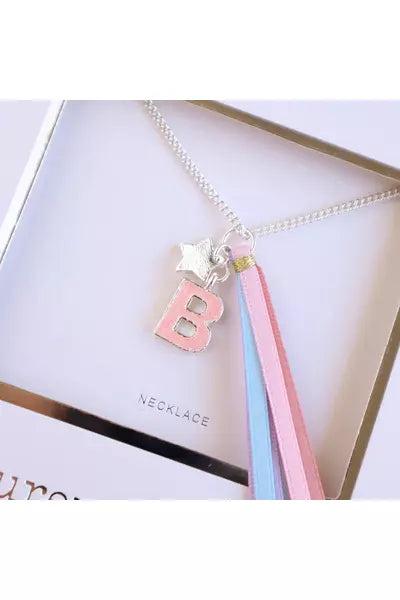 Pink Glitter Initial Necklace