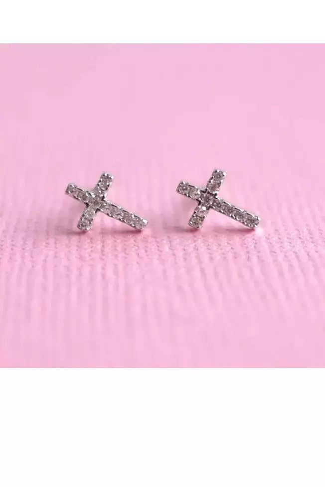 Petite Fleur Diamanté Cross Earrings