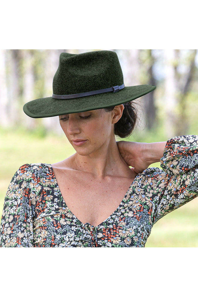 Meribel Wool Felt Fedora - Olive Green