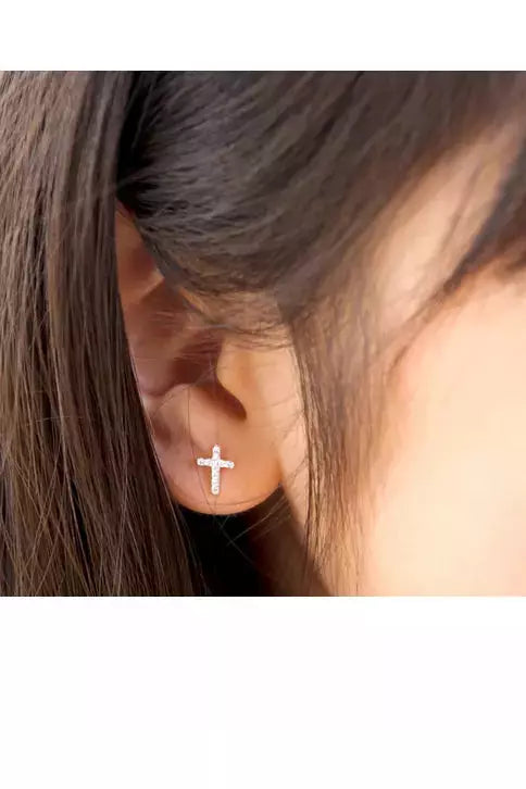 Petite Fleur Diamanté Cross Earrings