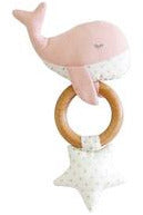 Whimsy Whale Squeaker Rattle/Teether - Pink