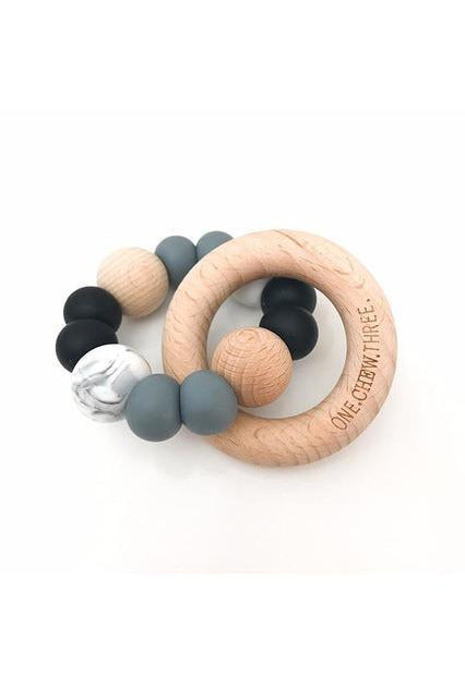 Single Rattle and Teether - Black/Grey